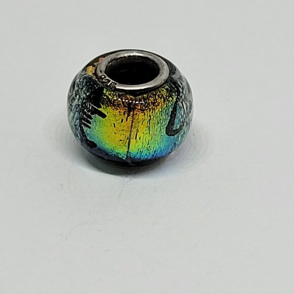 Captiva Beach Glass Bead Charm 925 Sterling Silver Iridescent Multicolor Finish - Picture 5 of 5